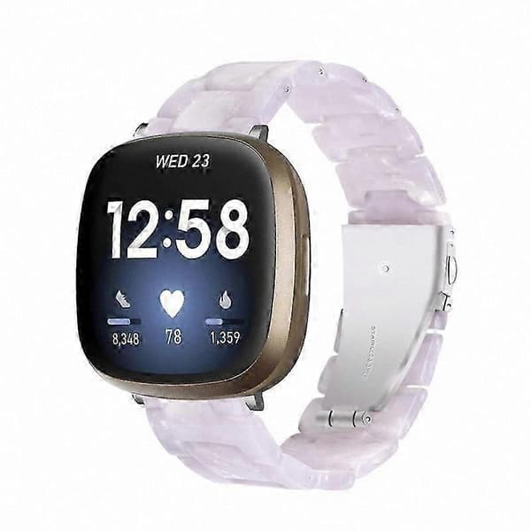 20 mm harpiksrem med spænde i rustfrit stål til Fitbit Versa 4/Sense 2 udskiftningsurrem Glossy White