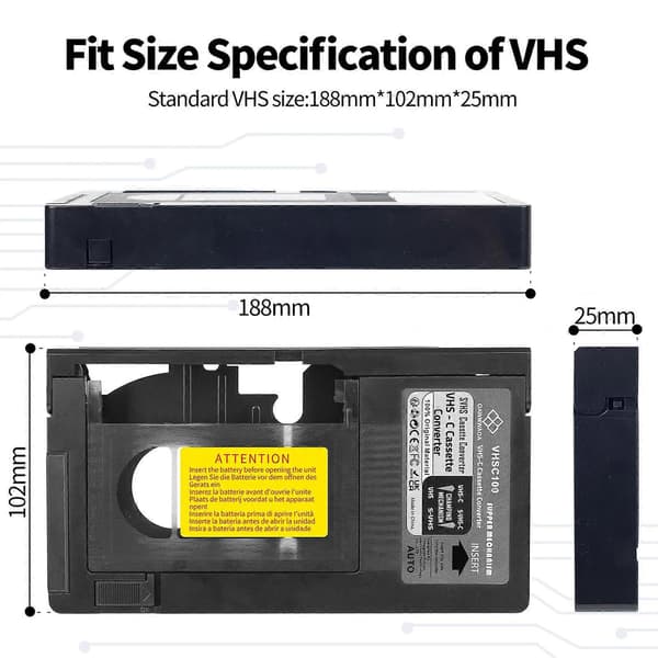 【03】Sort VHS-C Kassetteadapter til VHS-C SVHS Videokameraer RCA Forseglet Motoriseret