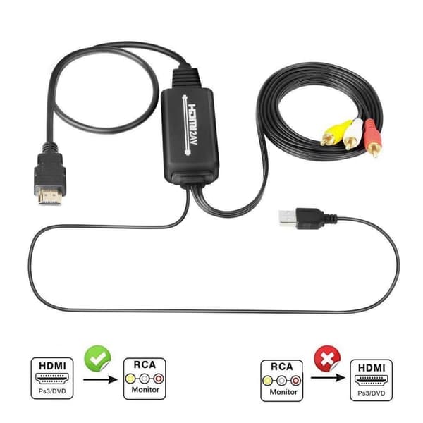 HDMI til AV-konverter, HDMI til AV-adapterkabel, projektor/computer/PS4 til TV/skærm-adapter