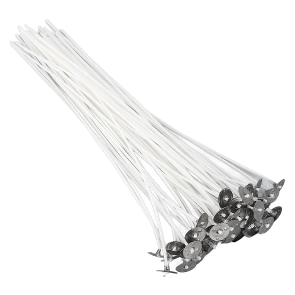 50 stk. Candle Wick Pre Waxed 20 cm Lav Røg Metal Sustainer Tab til DIY Lysfremstilling