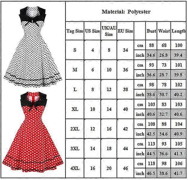 Lady Polka Dot Retro Hepburn Klänning Rockabilly Fyrkantig Hals Klänningar Black S