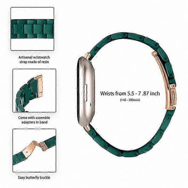 20 mm harpiksrem med spænde i rustfrit stål til Fitbit Versa 4/Sense 2 udskiftningsurrem Dark Green