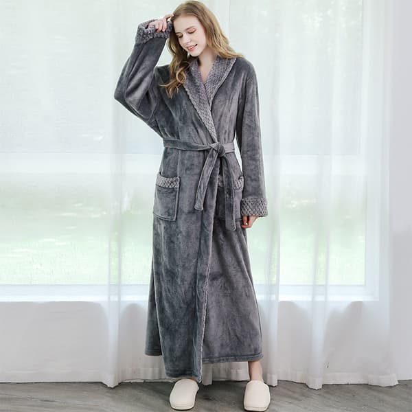 【03】Dammorgonrock i Mikrofiber, Lång, Varm och Fluffig, för Spa, Bastu, Sovkläder, Julgåva - Grå M