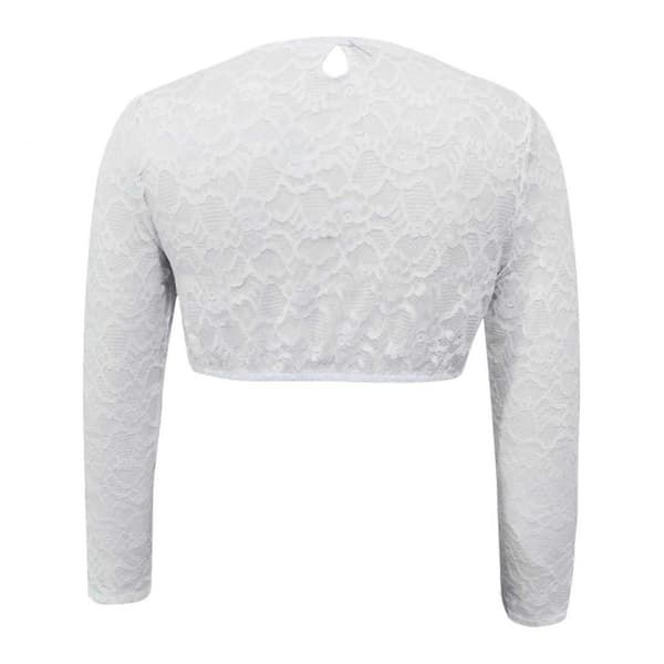 Langærmet blondebluse med dirndl-motiv til kvinder, rund hals, pullover-top til bayerske traditioner og moderne modeentusiaster, hvid XL White XL