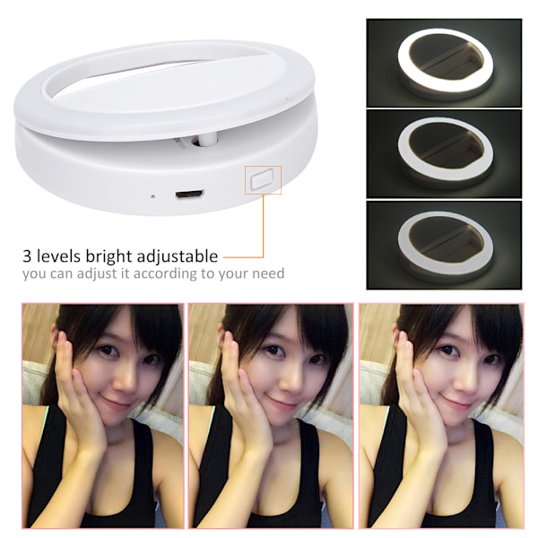 36 LED-rengasvalaisin 5600K 3 tasoa himmennettävä matkapuhelimille, tableteille, selfie-kuvien ottoon