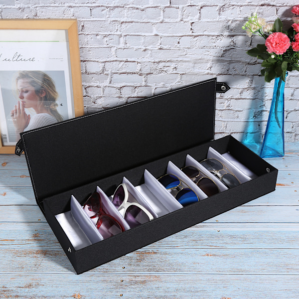8 rum Bærbar Brille Etui Rejse Solbrille Opbevaringsetui Organizer Sort