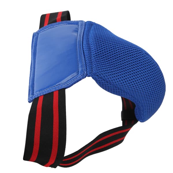 Boks Lyskebeskytter PU Læder Åndbar Jockstrap til Kickboxing Muay Thai Blå