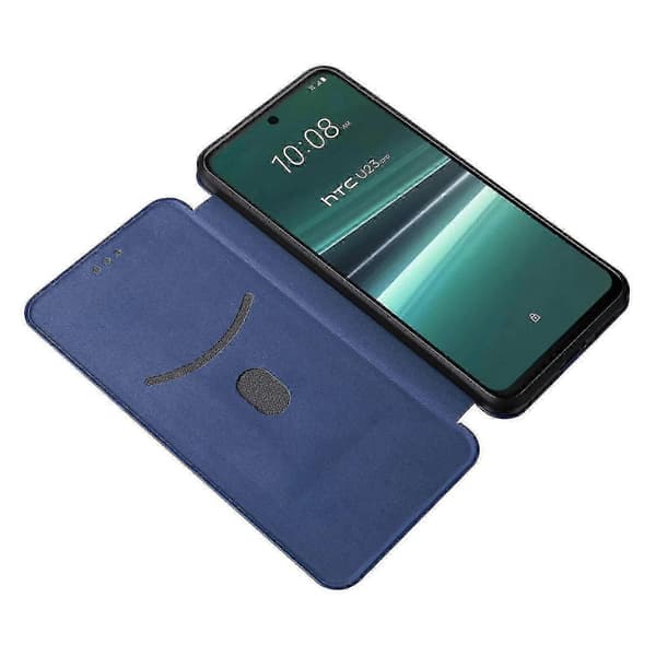 För HTC U23 Pro 5G Telefonställfodral Kolfibertextur Läderfodral med Kortplats -XN Blue