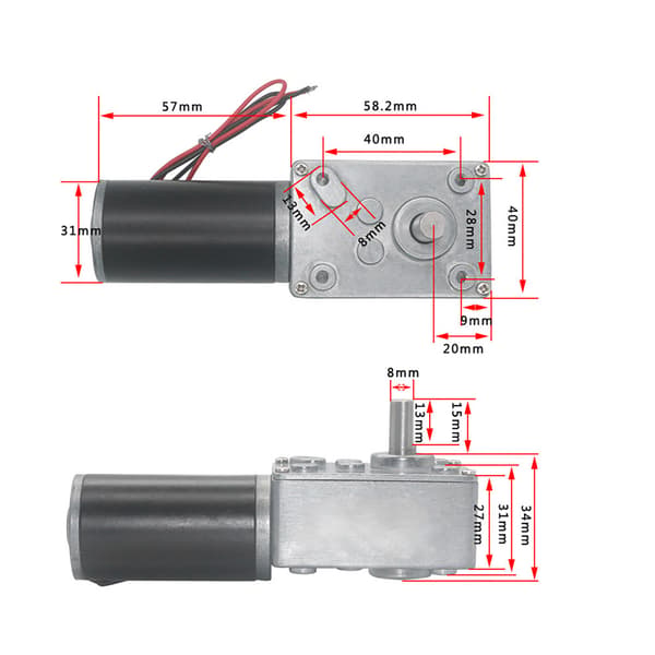Högkvalitativ Vändbar Snäckväxelmotor med 8mm Axel - 1 styck