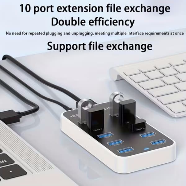 10-portars USB 3.0-hub, universell USB 3.0-expansionsadapteromvandlare för bärbara datorer. USB-hubb som stöder höghastighetsdataöverföring vid 5 Gbp