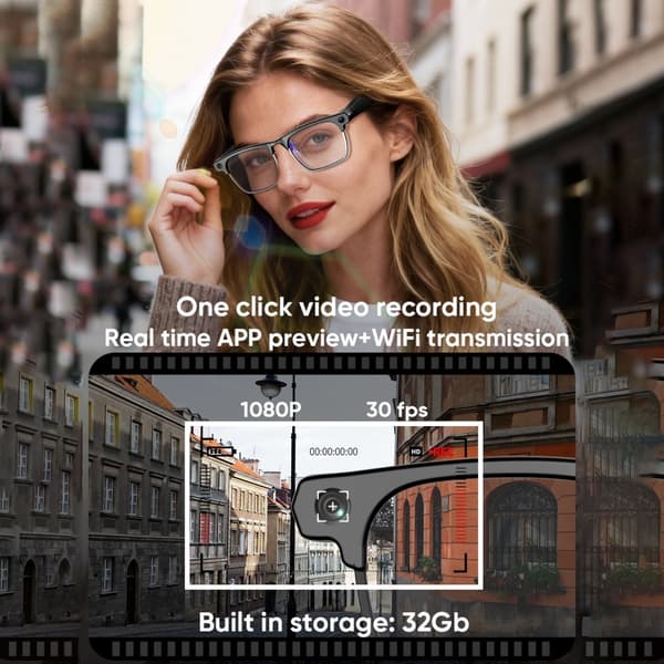 Smarta AI-glasögon med HD-kamera, silver