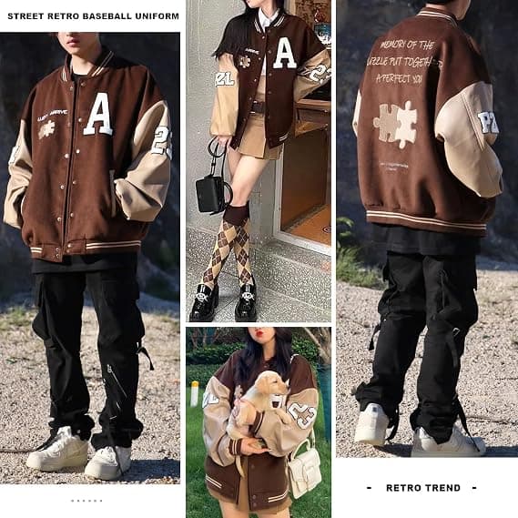 Preppy baseballtakki, retro-takki taskuilla, unisex.