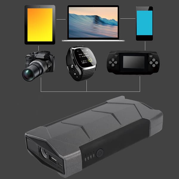 Multi-funktionel bil jumpstarter powerbank - 12000mAh, 12V oplader (Sort)