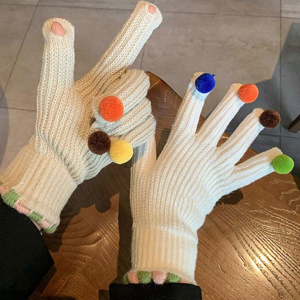 Moderigtige strikkede tykke handsker til mænd og kvinder To-fingers synlige ensfarvede handsker varme efterår vinter elastiske handsker sorte Black