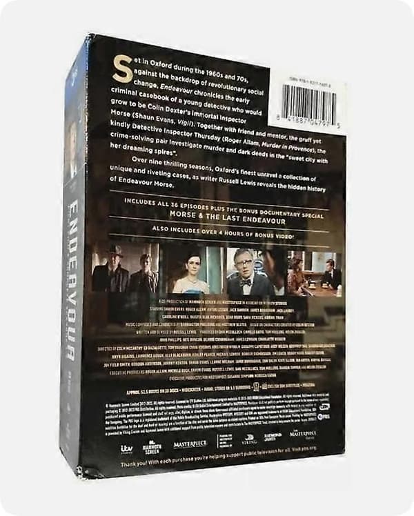 【03】Masterpiece: Endeavour Komplet samling sæson 1-9 (DVD, 20-disc boksæt) Engelsk version