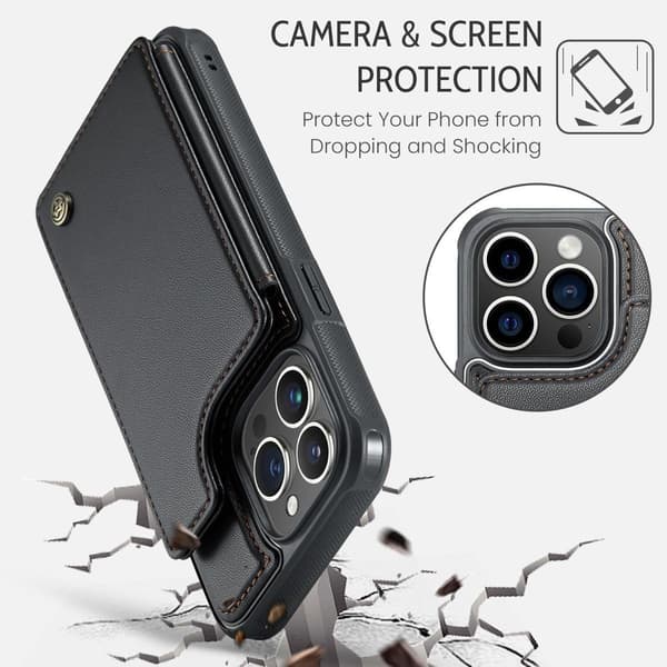 【03】(Til iPhone 13 Pro Max) PU-læderpung-etui med RFID-blokering og stativfunktion, flere kortpladser, dobbelt magnetisk lukning havblå