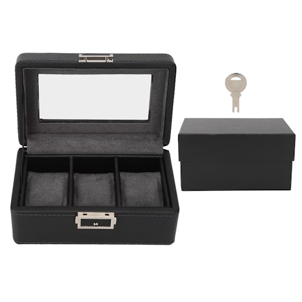 3 Gitre Ur Display Etui PU Læder Pladsbesparende Enkeltlags Ur Opbevaringsboks til Ur Smykker Sort