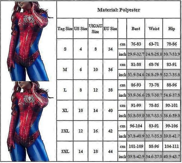 Spiderman-bodystocking til kvinder - Halloween Cosplay-kostume Stretchjumpsuit L