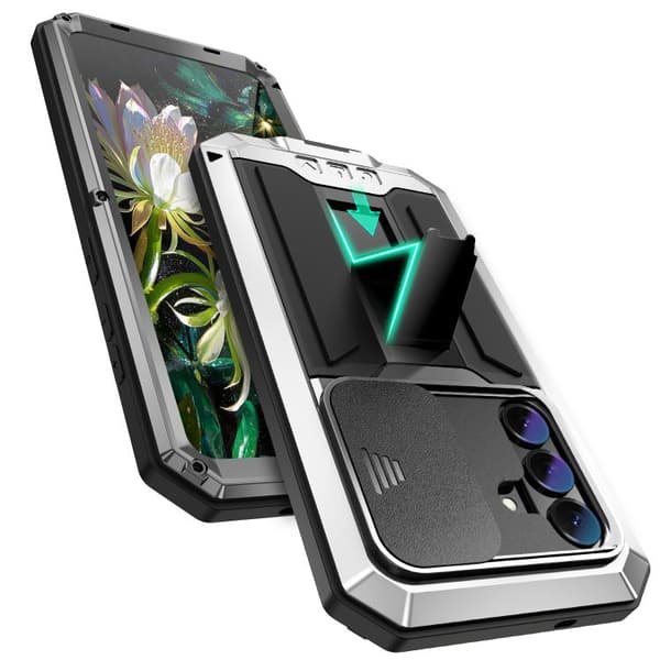 【03】Samsung Galaxy S26+ / S26 Plus 5G Case Cover with R-JUST Sliding Camera Water-Resistant Design Silver
