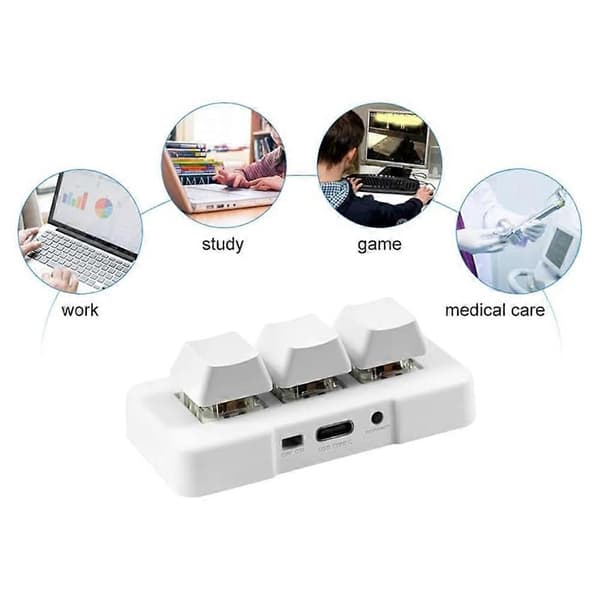 Trådløst makrotastatur, RGB mekanisk programmerbart minitastatur USB 2.4G Bluetooth Valkoinen