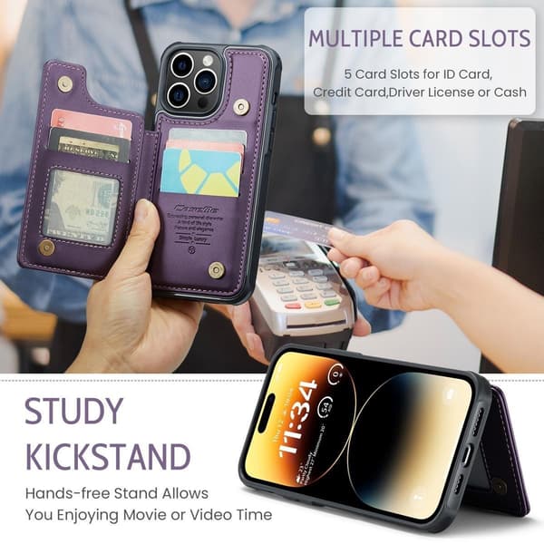 【03】(Til iPhone 13 Pro Max) PU-læderpung-etui med RFID-blokering og stativfunktion, flere kortpladser, dobbelt magnetisk lukning havblå