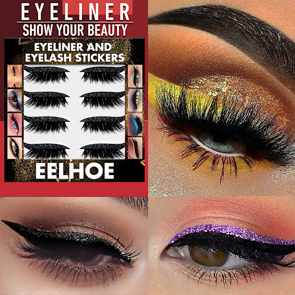 4 Par 2 i 1 Återanvändbara Eyeliner och Ögonfransdekaler Smink Eyeliner Ögonfransdekal Självhäftande Glitter Glänsande Eyeliner Dekaler