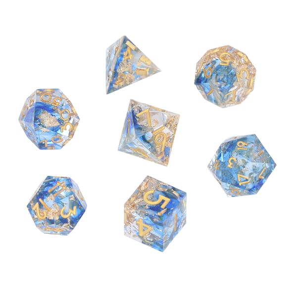 7 st Polyhedral Resin Tärningsset Tydliga Siffror Rollspel Utsökt Samlarobjekt Present till Familj Vänner Blå+Guld