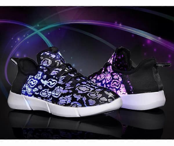【03】LED Sko Fiberoptiske Lysende Sneakers Genopladelige Sort Black 35