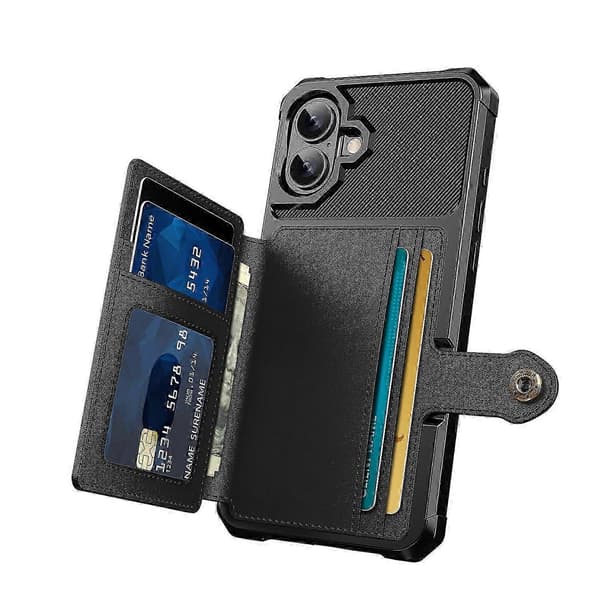 Til iPhone 17 Etui med kortholder PU Læder + TPU Telefon Bagcover