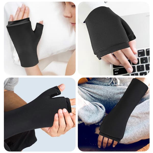 Åndbare nylonkompressionshandsker til underarme med varme og kolde gelpuder til lindring og varme ved gigt, sorte Black