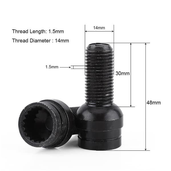 Sort Stål Hjulbolt & Lås Møtrik Sæt - M14*1.5MM