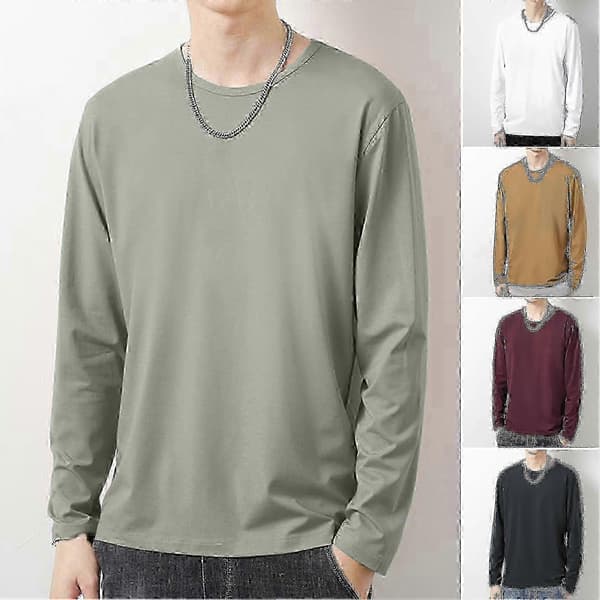 Hverdags T-shirt til mænd, O-hals langærmet top til efterårsmode 4XL Wine Red