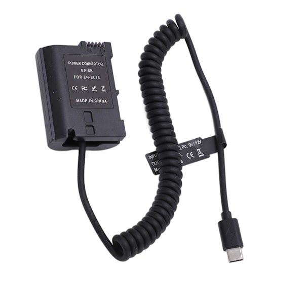 Type C Täysin dekoodattu Dummy-akku Power Bank EN EL15 Jousikaapelilla D810 D850 Z5 Z6 Z6II Z7 Z7II -kameralle