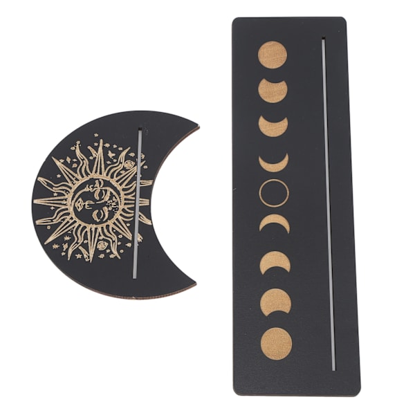 2 Delar Tarotkortställ i Trä Månform och Rektangulär Tarotkort Display Ställ Bas Svart Typ B