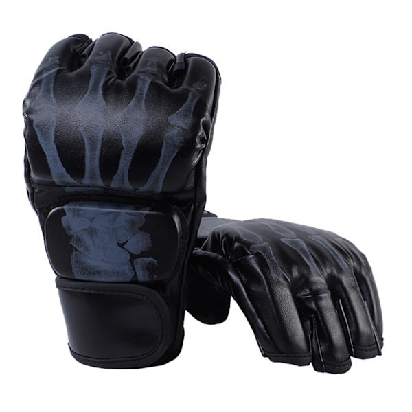 Halvfinger Boksehandsker Kickboks Handsker med Justerbar Håndledsrem til Mænd Kvinder Ghost Hand Style Sort