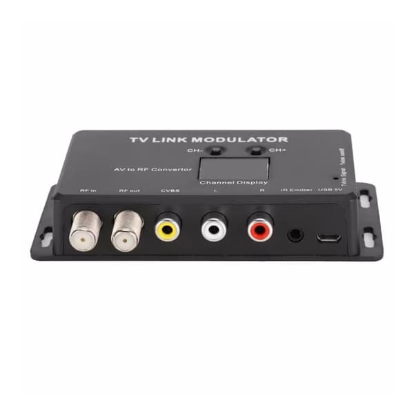 TV Link Modulator, AV til RF-konverter og IR-forlænger med kanaldisplay og USB 5V-interface, infrarød forlænger