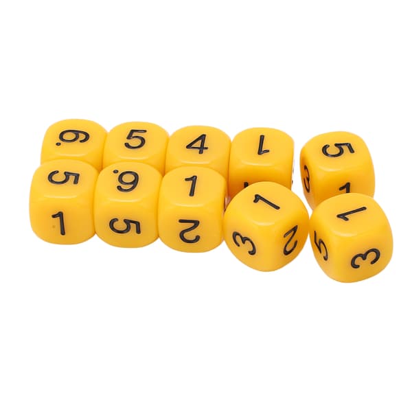 20 STK. 6-sided terninger med afrundede hjørner, terningesæt i plast til brætspil og undervisning, gul