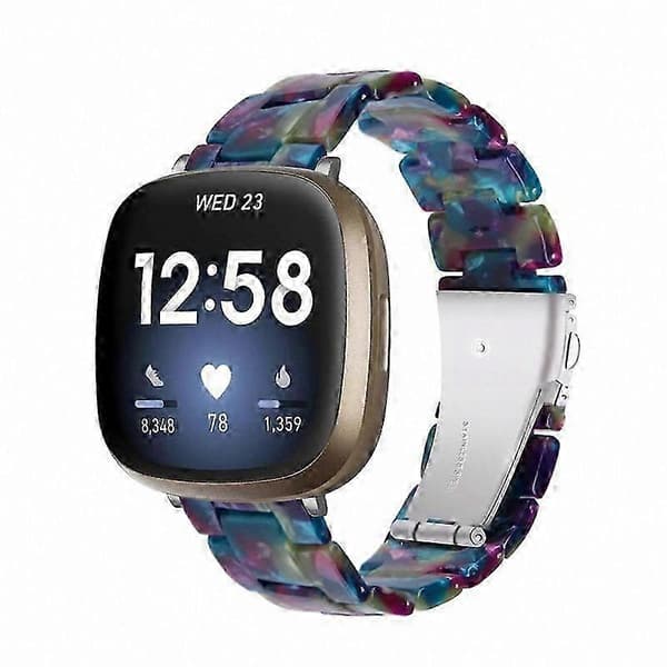 20 mm harpiksrem med spænde i rustfrit stål til Fitbit Versa 4/Sense 2 udskiftningsurrem Purple Green Mix