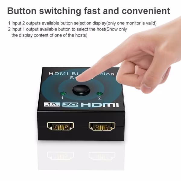 HDMI-switch 4k-splitter, HDMI-switcher-vælgerboks i aluminium 2 ind 1 ud, manuel HDMI-hub