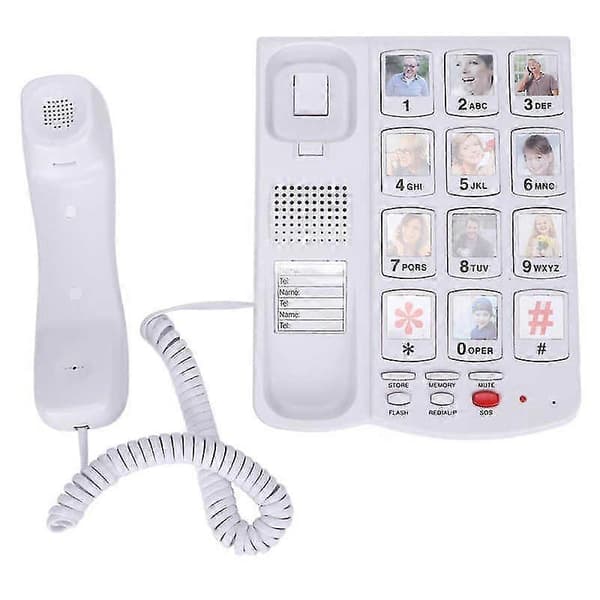 Fastnettelefon med store knapper, fastnettelefon med ledning til skrivebord med hurtigopkald, hjemmetelefon til seniorer