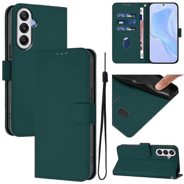 Til Samsung Galaxy A55 5G Cover Solid Farve Pung Læder Telefoncover med Rem - Citron -XN Multicolor Dark Green