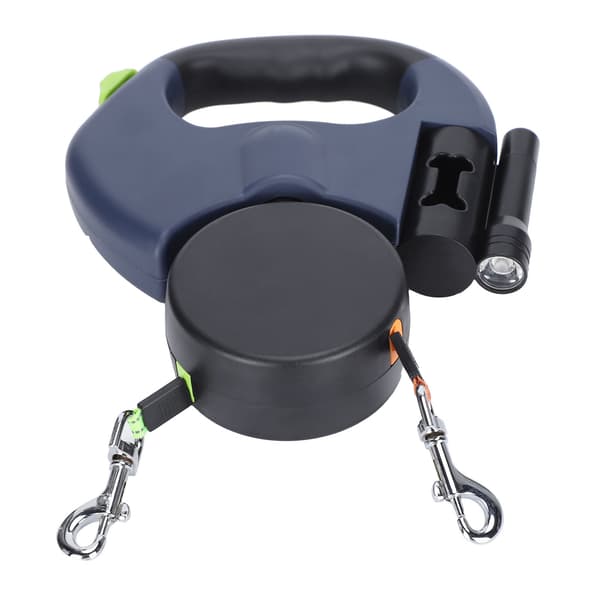 Dubbelt Koppel för Husdjur Infällbart Hundkoppel Reflex 360° Roterande med LED-Ficklampa