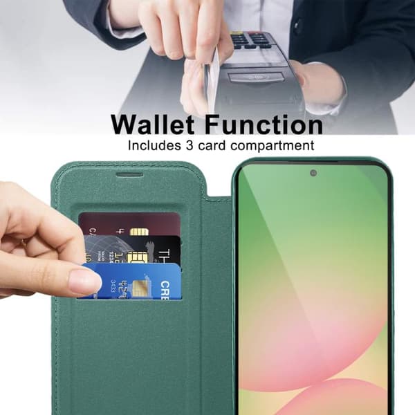 【03】Samsung Galaxy A56 5G Cover med MagSafe RFID Tyverisikring Læder Grön