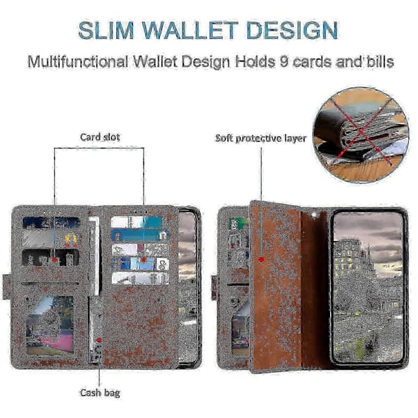 Til Honor Magic7 Lite/X9c 5G PU-læder lynlås pung etui med 9 kortpladser -NBB Brown