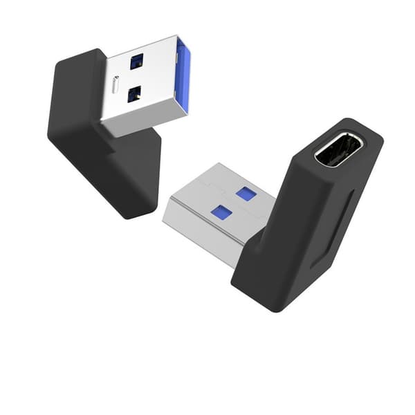 2 stk. USB-C hun til USB-A han vinklet adapter 90 grader, retvinklet USB A han til USB C hun adapter