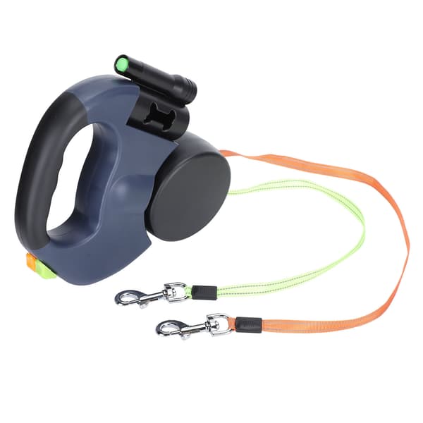 Dobbelt hundesnor med rullefunktion og refleks samt 360° rotation og LED-lommelygte