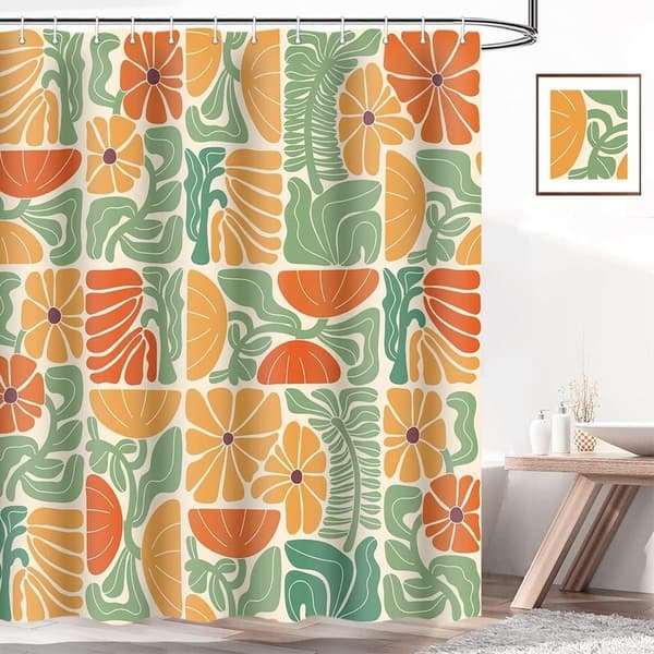 【03】Lollanda Boho Duschdraperi, 180x180 cm, Abstrakt Blommig, Vattentätt Polyester Duschdraperi med 12 Krokar, Modern Digitaltrycksdesign B
