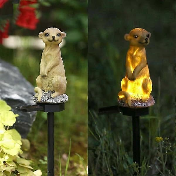 Søde Surikater Havefigur Surikater med Lysende LED-hjelme Figur Solcellelys Dyrepynt Udendørsfigur long