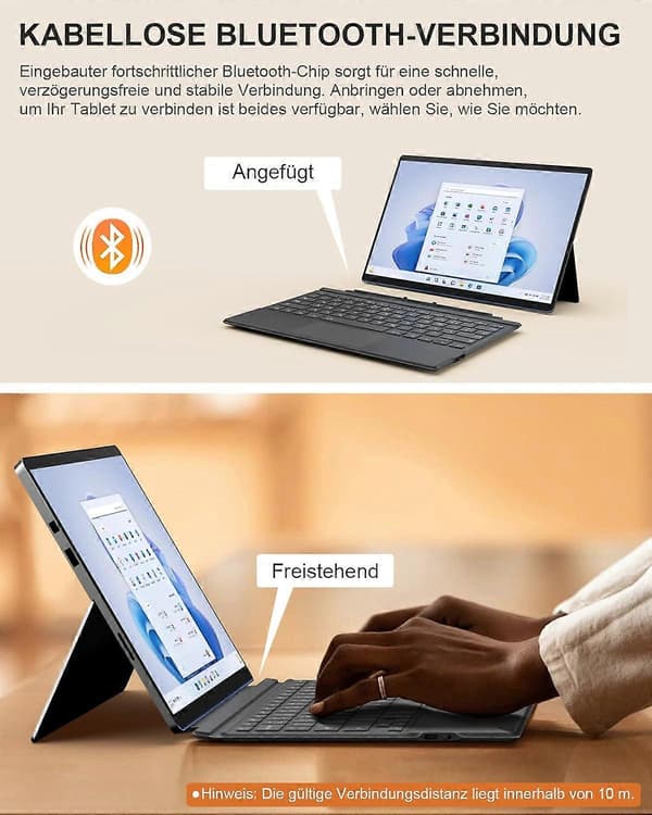 【03】Microsoft Surface Pro 7/7/6/5/4/3 Bluetooth-tastatur, QWERTZ-layout, Grå