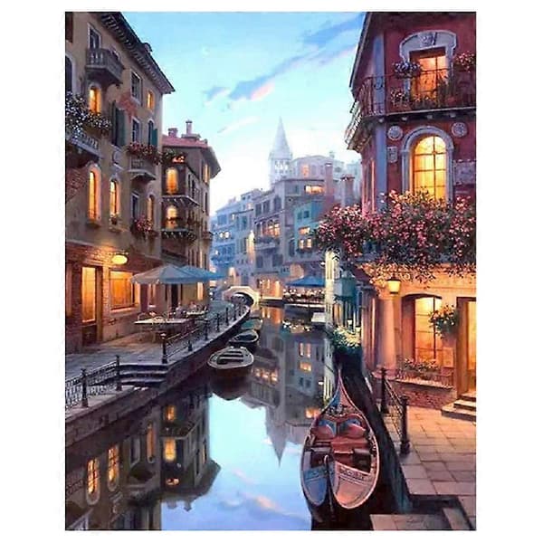 【03】Mal efter nummer DIY Akrylmaling & Voksne 40X45cm Stille Nat med 3 Pensler